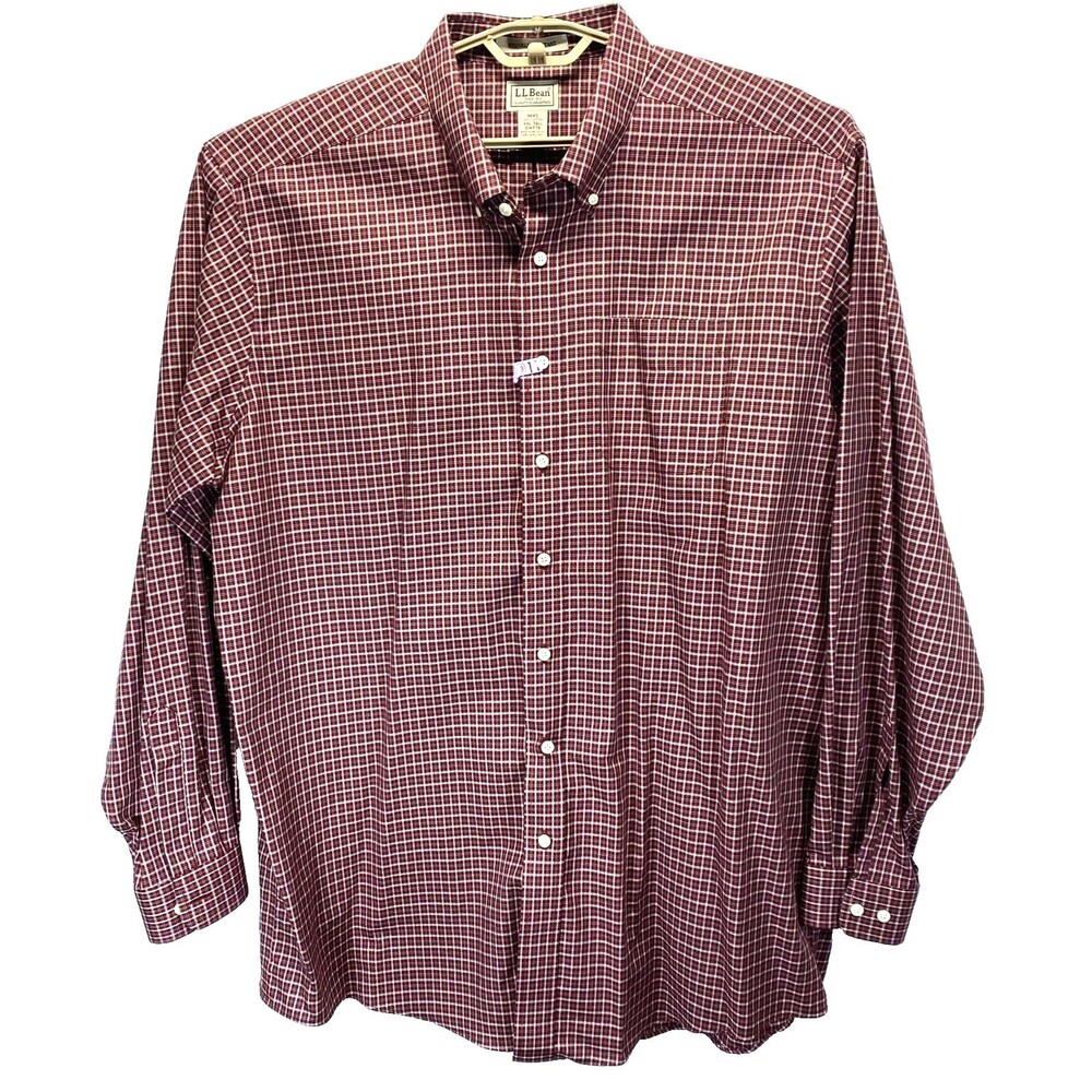 LL BEAN Men's Size 2XL Tall Shirt Wrinkle Resistant Maroon Plaid Long Sleeve